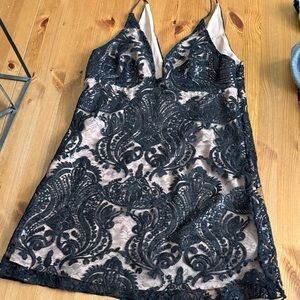 Free People Elegant Black Lace Dress with sequins- night shimmer